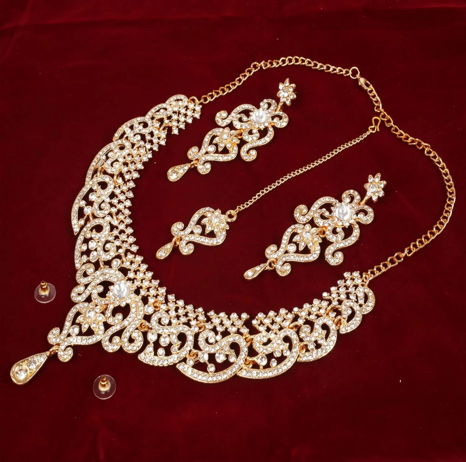 Touchstone Indian jewelry set for women bollywood gold jewellery wedding outfits necklace sets earrings bridal maang tikka fancy costume girls big desi accessories rhinestone in gold or silver tone