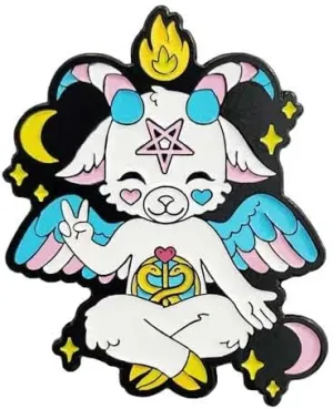 Transgender Pride Hidden Flag Adorable Baphomet - Soft Enamel 1.5" Black Enamel Pin