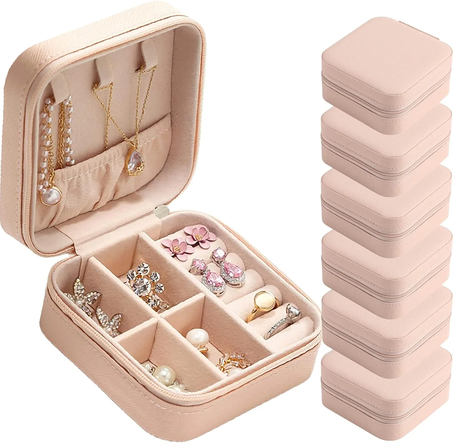Travel Jewelry Case Bridesmaid Gifts Box,6 Pack Small Jewelry Box Mini Jewelry Organizer,PU Leather Portable Earring Storage Box for Women Girls Bridesmaid Proposal Gifts