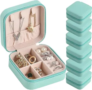 Travel Jewelry Case Bridesmaid Gifts Box,6 Pack Small Jewelry Box Mini Jewelry Organizer,PU Leather Portable Earring Storage Box for Women Girls Bridesmaid Proposal Gifts
