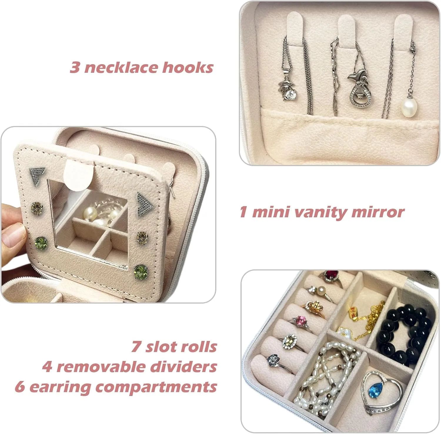 Travel Jewelry Case, Jewelry Organizer Box, Small Travel Jewelry Holder Personalized Birthday Gift Women Girls Teens White Earring Necklace Organizer Case with Mirror Initial H