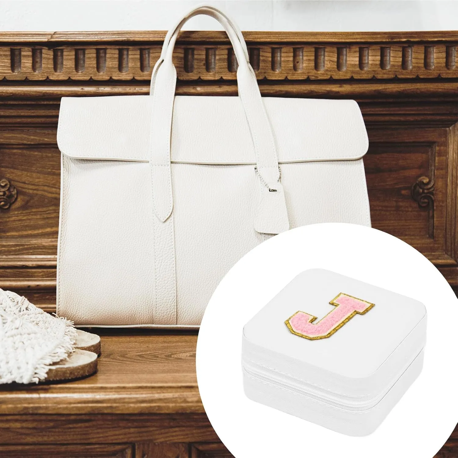 Travel Jewelry Case, Jewelry Organizer Box, Small Travel Jewelry Holder Personalized Birthday Gift Women Girls Teens White Earring Necklace Organizer Case with Mirror Initial H