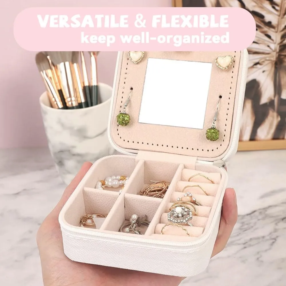 Travel Jewelry Case, Jewelry Organizer Box, Small Travel Jewelry Holder Personalized Birthday Gift Women Girls Teens White Earring Necklace Organizer Case with Mirror Initial H