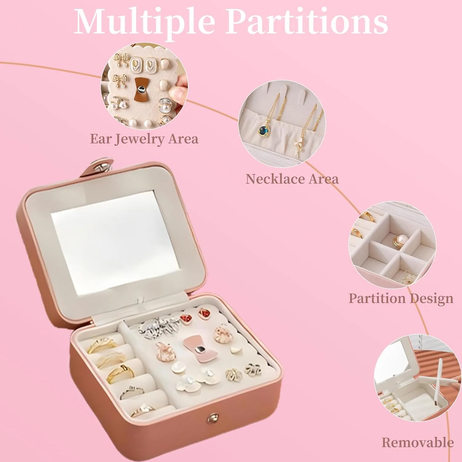 Travel Jewelry Case Small Jewelry Box Jewelry Organizer Storage Case Portable PU Leather Mini Jewelry Travel Case for Girls Womens Earring, Necklace, Rings,Bracelets (Black)