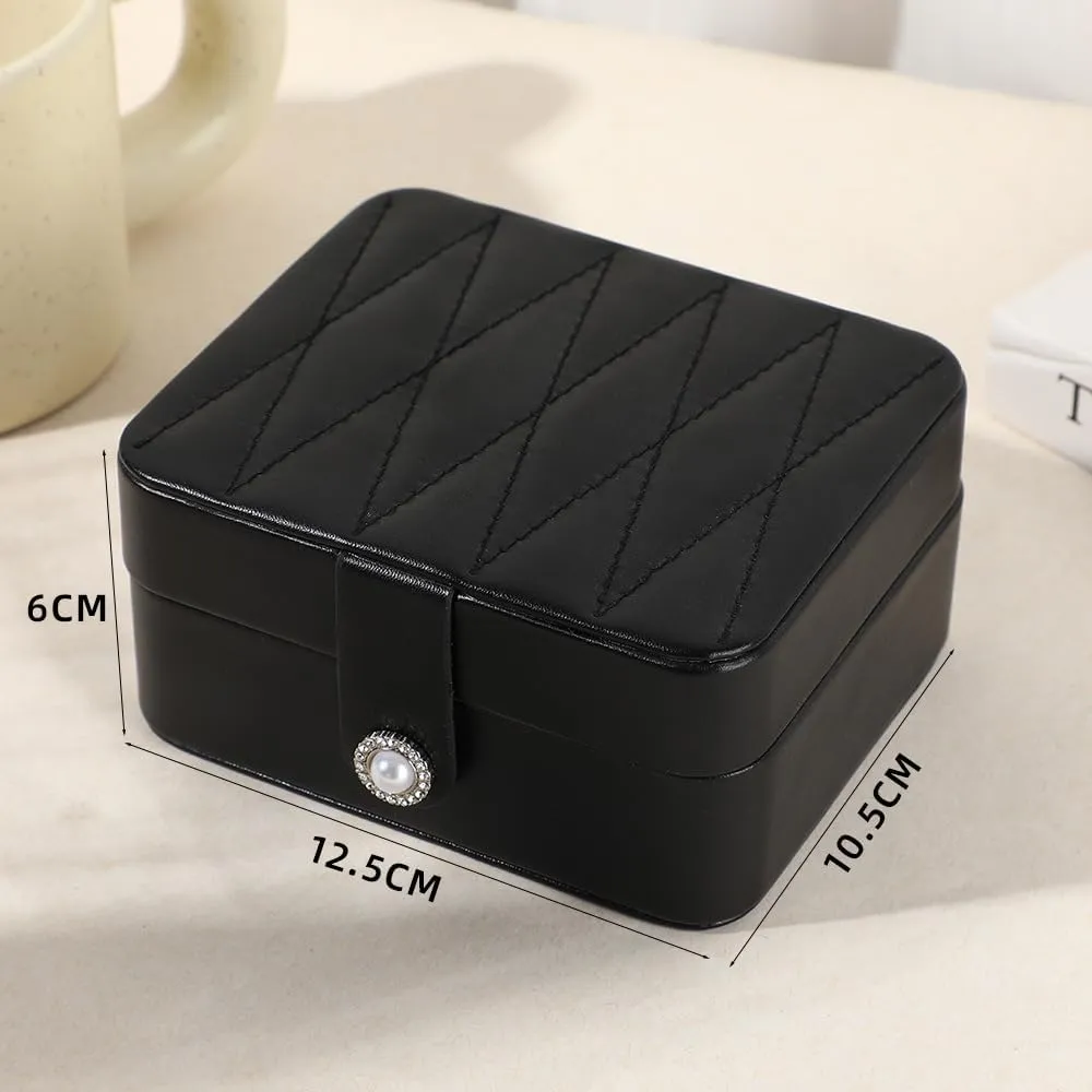 Travel Jewelry Case Small Jewelry Box Jewelry Organizer Storage Case Portable PU Leather Mini Jewelry Travel Case for Girls Womens Earring, Necklace, Rings,Bracelets (Black)