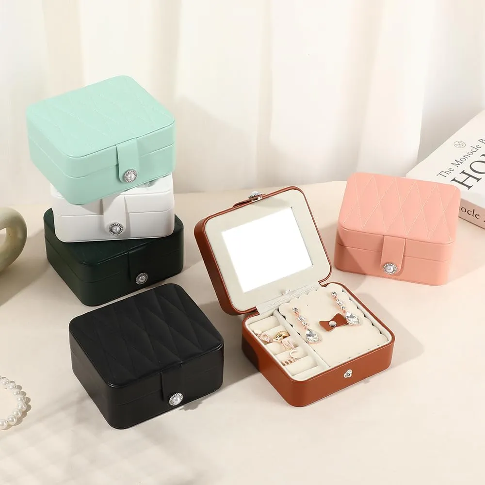 Travel Jewelry Case Small Jewelry Box Jewelry Organizer Storage Case Portable PU Leather Mini Jewelry Travel Case for Girls Womens Earring, Necklace, Rings,Bracelets (Black)
