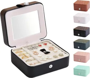 Travel Jewelry Case Small Jewelry Box Jewelry Organizer Storage Case Portable PU Leather Mini Jewelry Travel Case for Girls Womens Earring, Necklace, Rings,Bracelets (Black)
