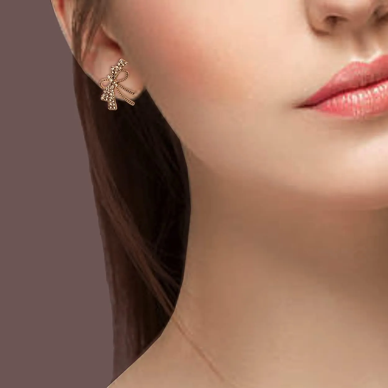 Trendy Bow Post Stud Gold Earrings for Women - Sparkly Cute Ribbon Drop Dangle Fashion Jewelry Gift
