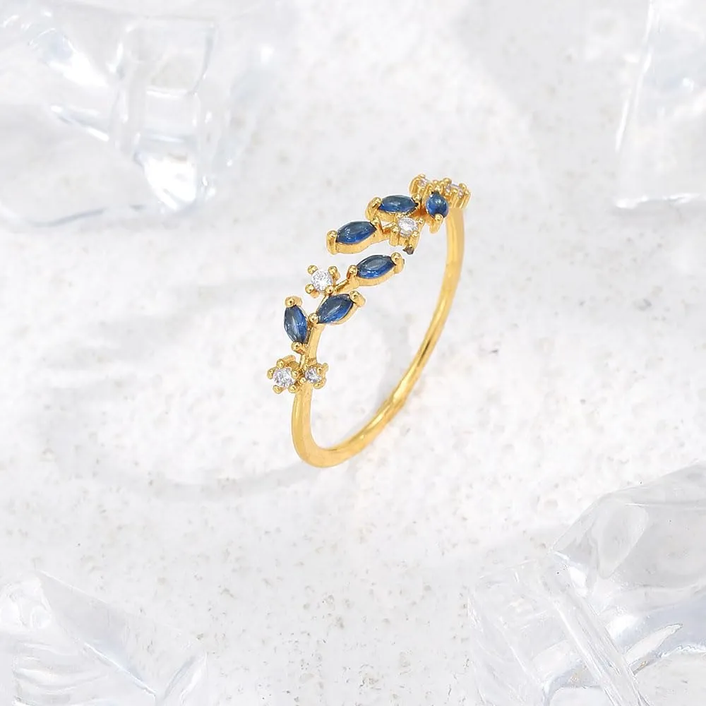 Trendy Open Leaf Ring for Women, Branch Leaves Band Stacking Finger Ring, 14K Gold Cubic Zirconia Plated Open Ring