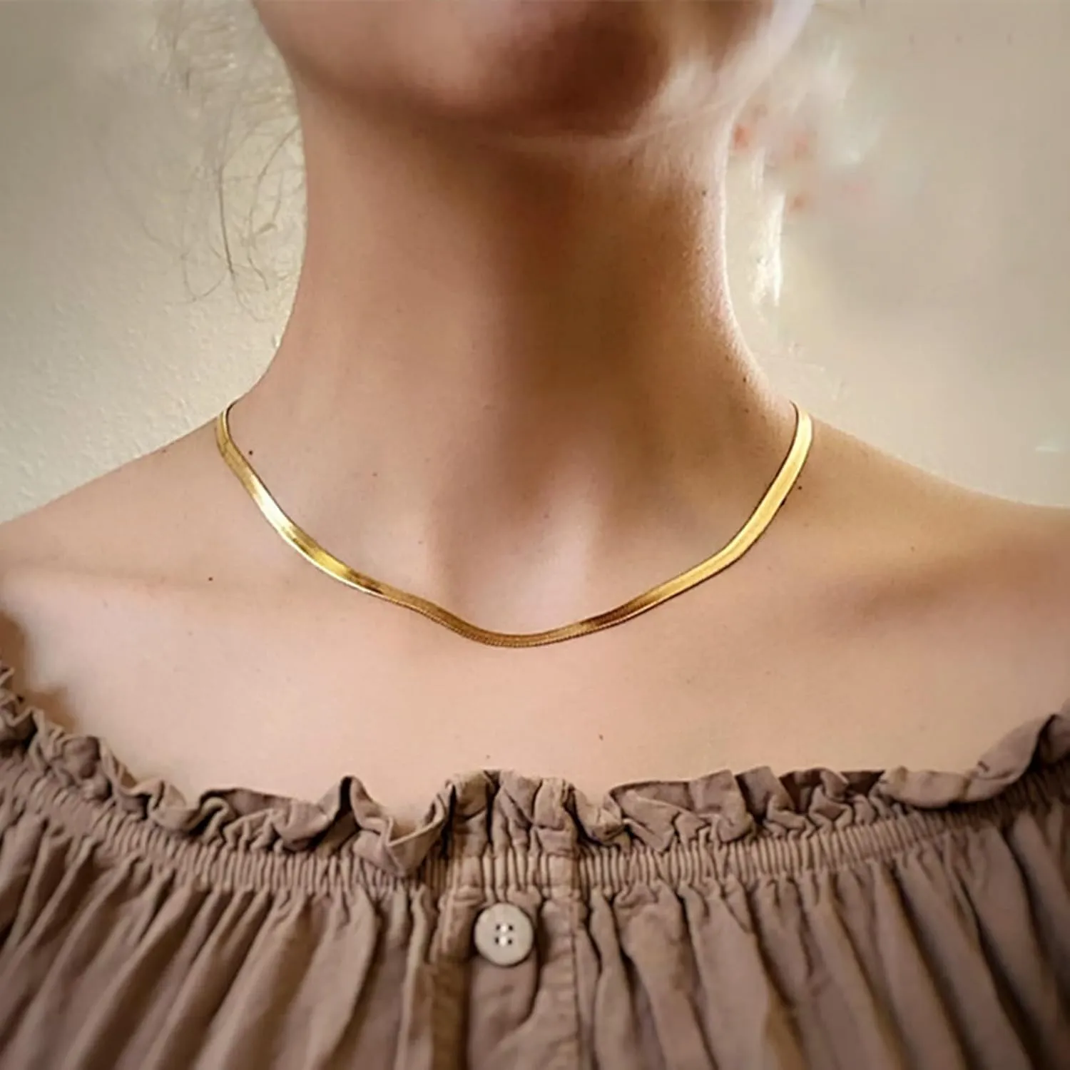 Trendy Separate Layered Choker Pendant Necklace | 18k Gold Plated Snake Herringbone Flat Stackable Chain Rectangle Gemstone Crystal Zircon Necklace | Preppy Dainty Jewelry Set Gift