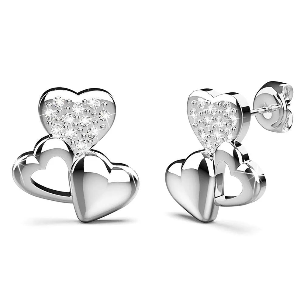 Trio Heart Stud Earrings Embellished With SWAROVSKI Crystals