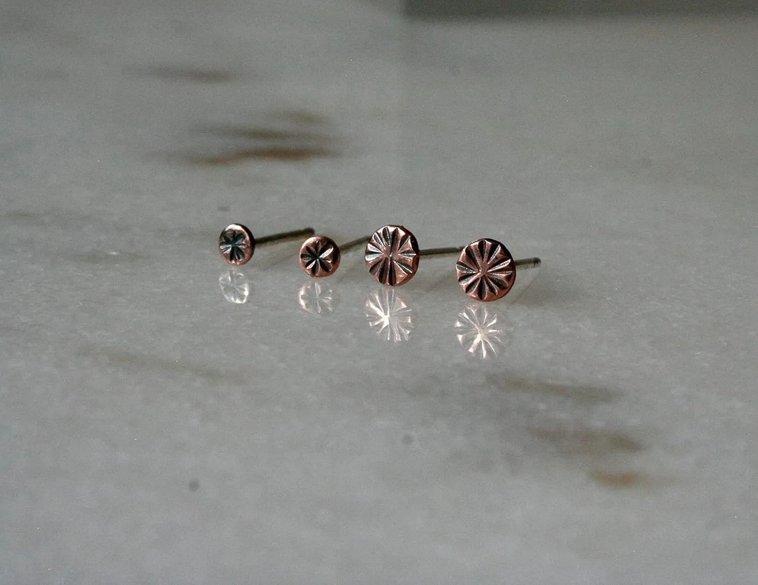 Two pairs of Round Hammered Copper Stud Earrings, Rustic Copper Stud Earrings, Earrings for Cartilage and Lobes, Rustic Western Style