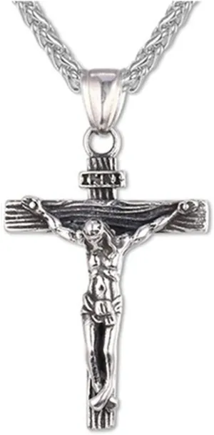 U-M Jesus Cross Necklace for Men Women Stainless Steel Hammered Simple Cross Pendant Chain,Silver Nice and Practical