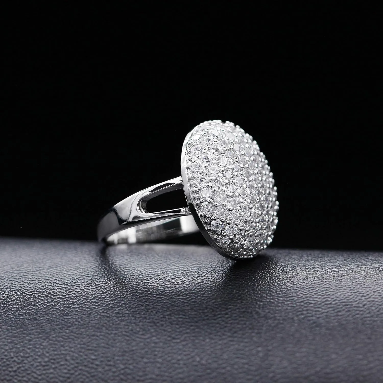 Uloveido Disco Ball Design Party Rings - Cubic Zirconia Cluster Statement Dome Rings White Gold Plated Jewelry for Women PJ4297
