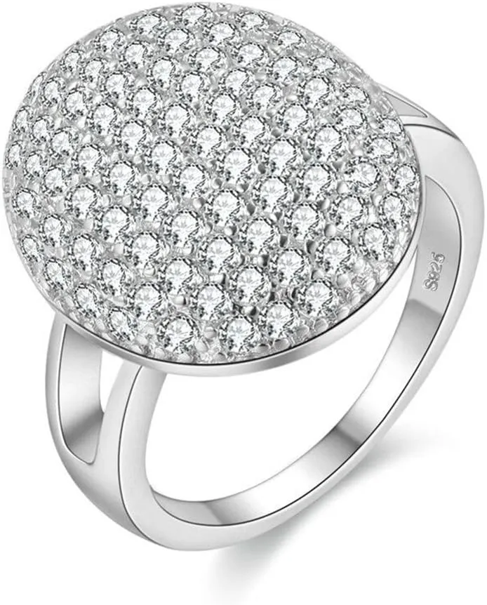 Uloveido Disco Ball Design Party Rings - Cubic Zirconia Cluster Statement Dome Rings White Gold Plated Jewelry for Women PJ4297