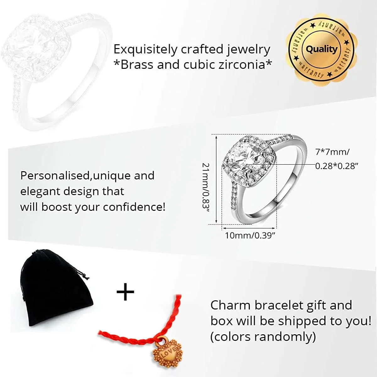 Uloveido Women's CZ Crystal Square Engagement Rings Best Promise Rings Wedding Bands for Women KR002