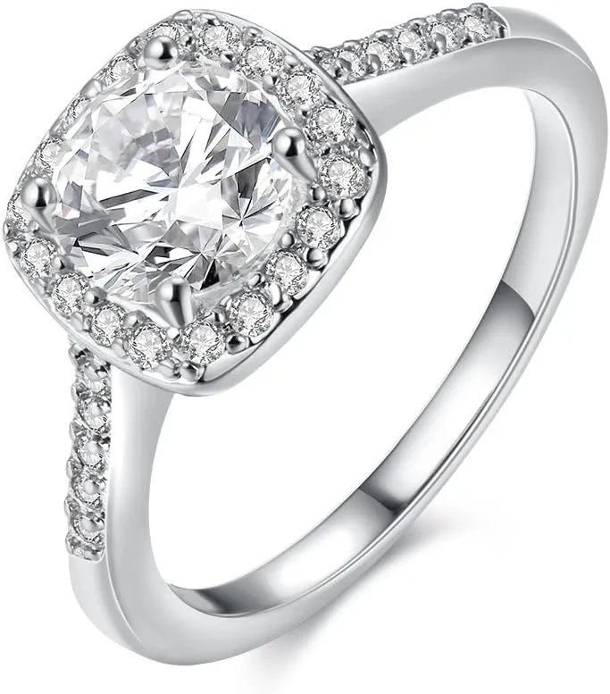 Uloveido Women's CZ Crystal Square Engagement Rings Best Promise Rings Wedding Bands for Women KR002