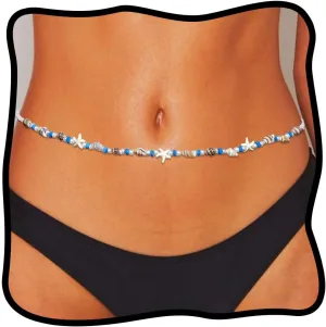 Urieo Pearl Waist Chain Shell Boho Body Jewelry Starfish Beach Belly Chains for Women
