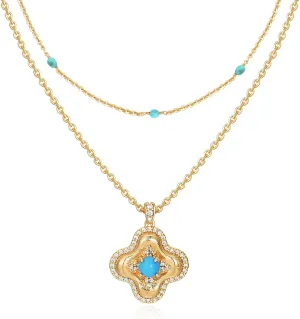 VACRONA Layered Gold Necklaces for Women 14K Gold Plated Stackable Dainty Necklace Cubic Zirconia Clover Floral Pendant Necklace Simple Chain Necklace Set Jewelry Gift for Women