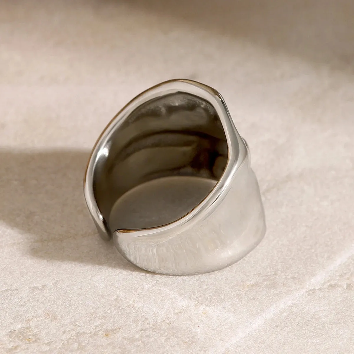 VAIGE Irregular Hammered Texture Wide Opening Stainless Steel Ring - Tarnish Free Fashion Jewelry for Parties
