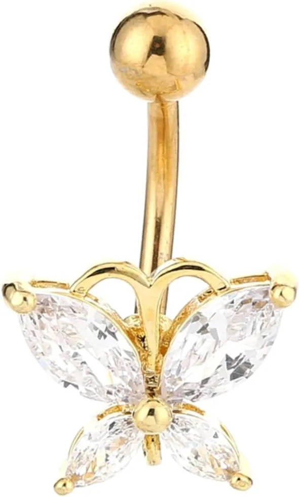 VALICLUD Fashion Belly Navel Ring Crystal Butterflies Stylish Piercing Jewelry for Parties