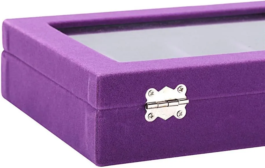 Velvet Glass Jewelry Display Storage Box Ring Earrings Jewelry Box Ring Holder Case, 2 Clasps