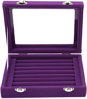 Velvet Glass Jewelry Display Storage Box Ring Earrings Jewelry Box Ring Holder Case, 2 Clasps