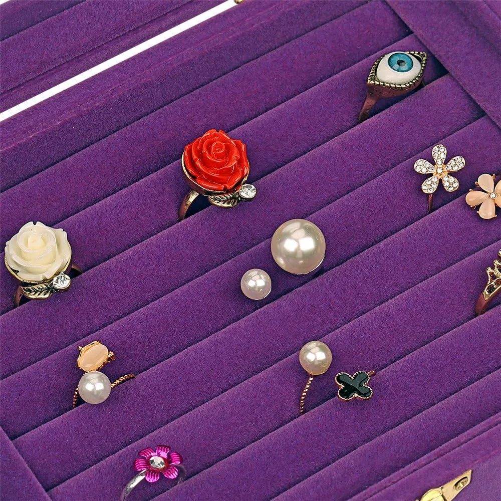 Velvet Glass Jewelry Display Storage Box Ring Earrings Jewelry Box Ring Holder Case, 2 Clasps