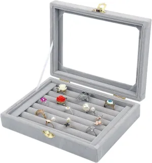Velvet Glass Jewelry Ring Display Stand Storage Box Ring Earrings Jewelry Box Ring Holder Case