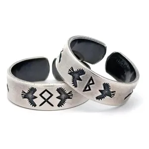 Viking Couple Rings - Raven - Rune Rings - Huginn and Muninn - Matching Ring Set