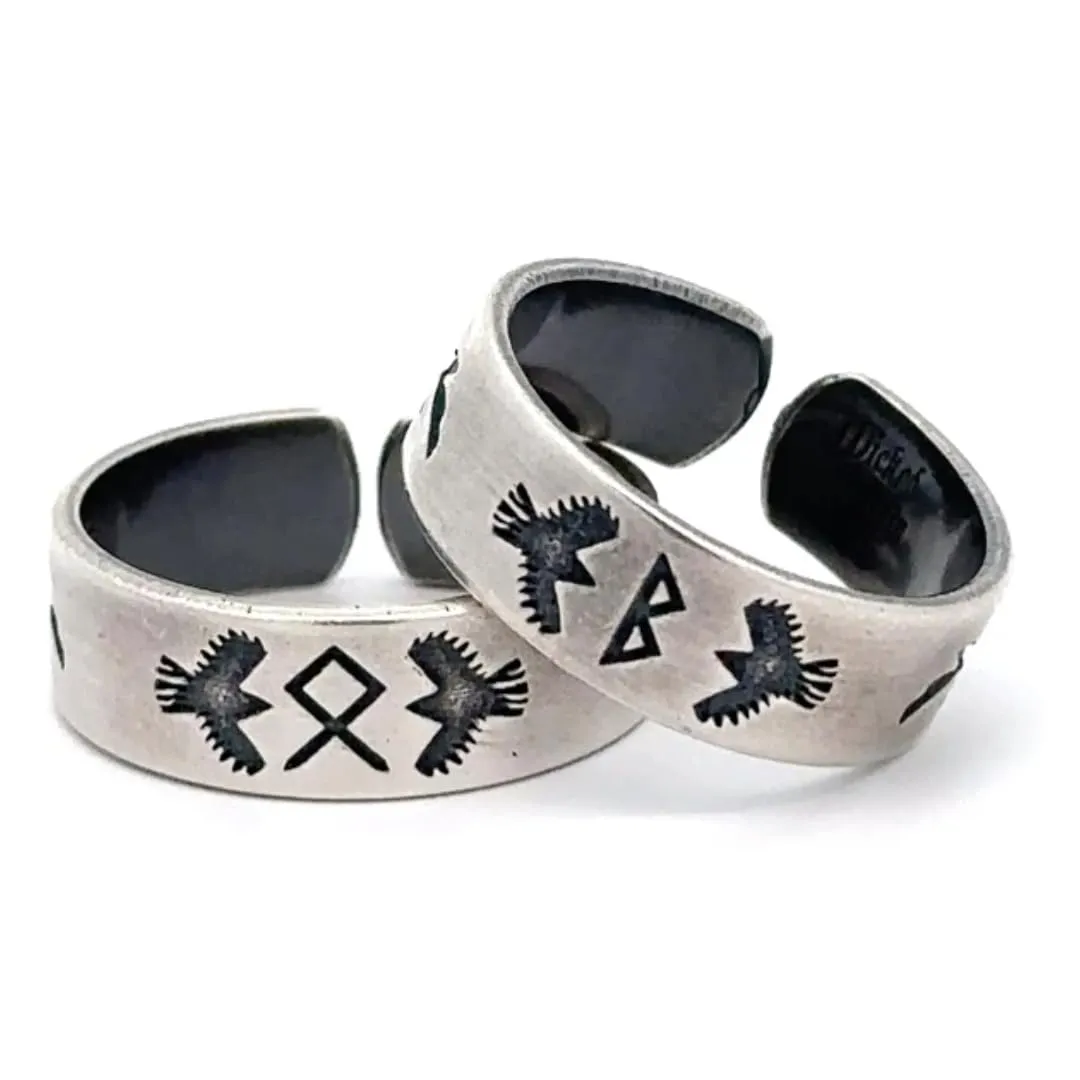 Viking Couple Rings - Raven - Rune Rings - Huginn and Muninn - Matching Ring Set