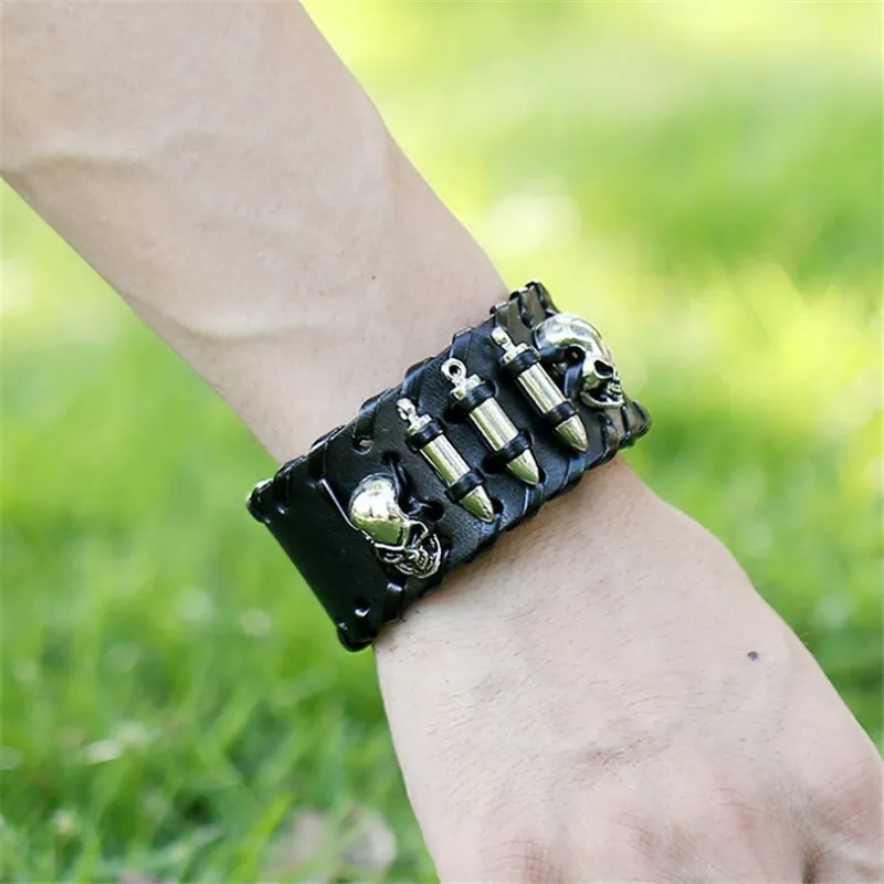 Vintage Metal Skull Leather Bracelet for Men and Women / Fashion Wide Bracelet