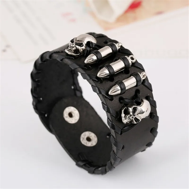 Vintage Metal Skull Leather Bracelet for Men and Women / Fashion Wide Bracelet