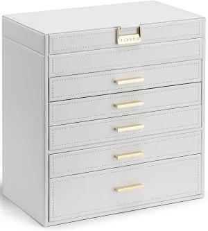 Vlando 6 Layer Large Jewelry Box - Jewelry Holder Organizer, Jewelry Box Organizer for Drawer Necklace Ring Bracelet and Watch, Birthday Gift for Loved Ones - White