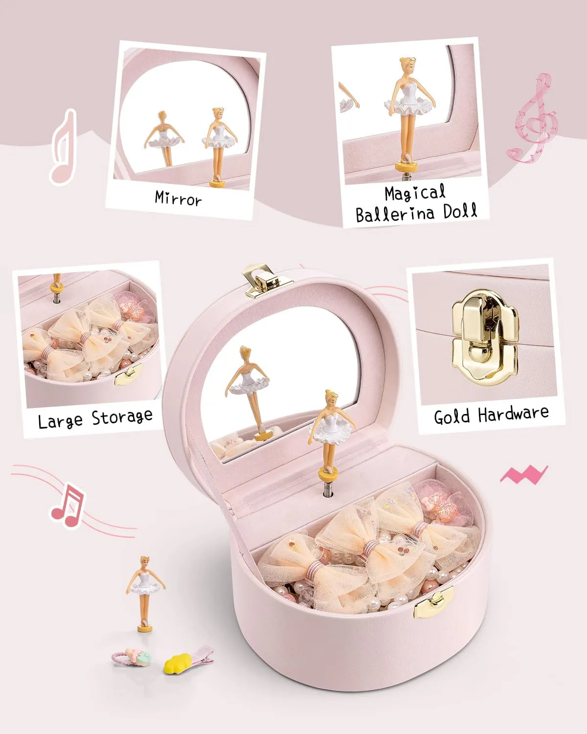 Vlando Jewelry Box for Kids,Small Jewelry Musical Boxes Organzier for Girls,Half Musical Jewelry Case,Ballerina for Birthday Bedroom Decor
