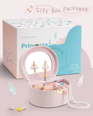 Vlando Jewelry Box for Kids,Small Jewelry Musical Boxes Organzier for Girls,Half Musical Jewelry Case,Ballerina for Birthday Bedroom Decor