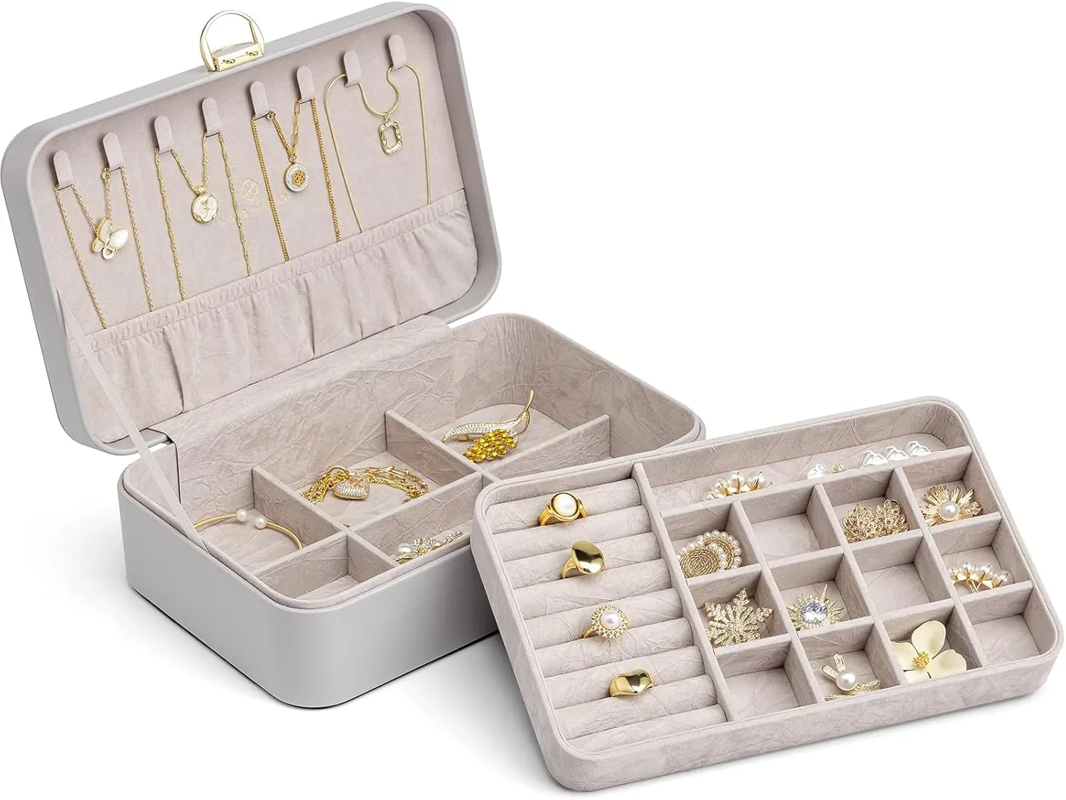 Vlando Jewelry Box,Jewelry Travel Case,2 Layer Jewelry Organizer for Necklace Earring Storage Birthday Gifts for Mom Girls Women (Grey)