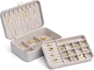 Vlando Jewelry Box,Jewelry Travel Case,2 Layer Jewelry Organizer for Necklace Earring Storage Birthday Gifts for Mom Girls Women (Grey)