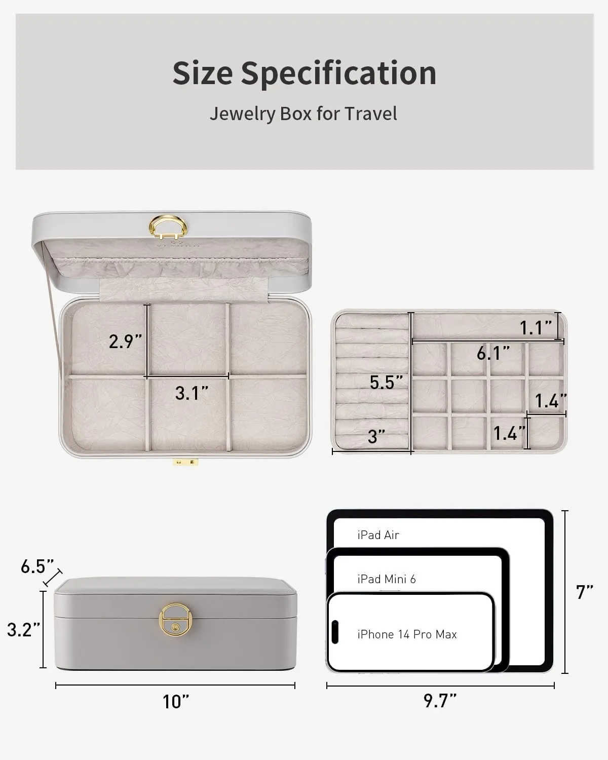 Vlando Jewelry Box,Jewelry Travel Case,2 Layer Jewelry Organizer for Necklace Earring Storage Birthday Gifts for Mom Girls Women (Grey)
