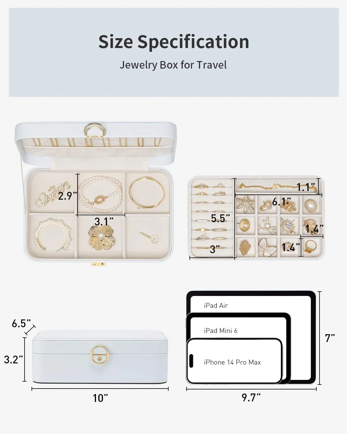 Vlando Jewelry Travel Organizer 2 Layer Travel Jewelry Case PU Leather Jewelry Organizer for Necklace Earring Storage Gifts for Girls Women