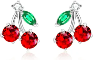 VONSSY Cherry Earrings | Simulated Gemstones Drop Dangle Red Earrings | Stylish Platinum/Rose Gold Leverback Cherry Crystal Stud | Shell Pearl Earrings | Cherry Jewelry Gift for Lovers