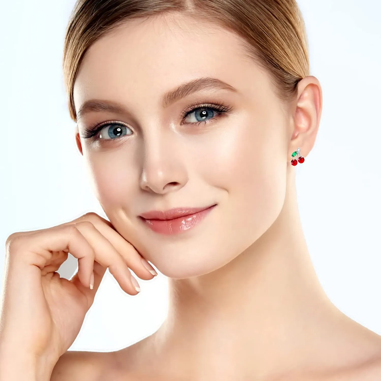 VONSSY Cherry Earrings | Simulated Gemstones Drop Dangle Red Earrings | Stylish Platinum/Rose Gold Leverback Cherry Crystal Stud | Shell Pearl Earrings | Cherry Jewelry Gift for Lovers