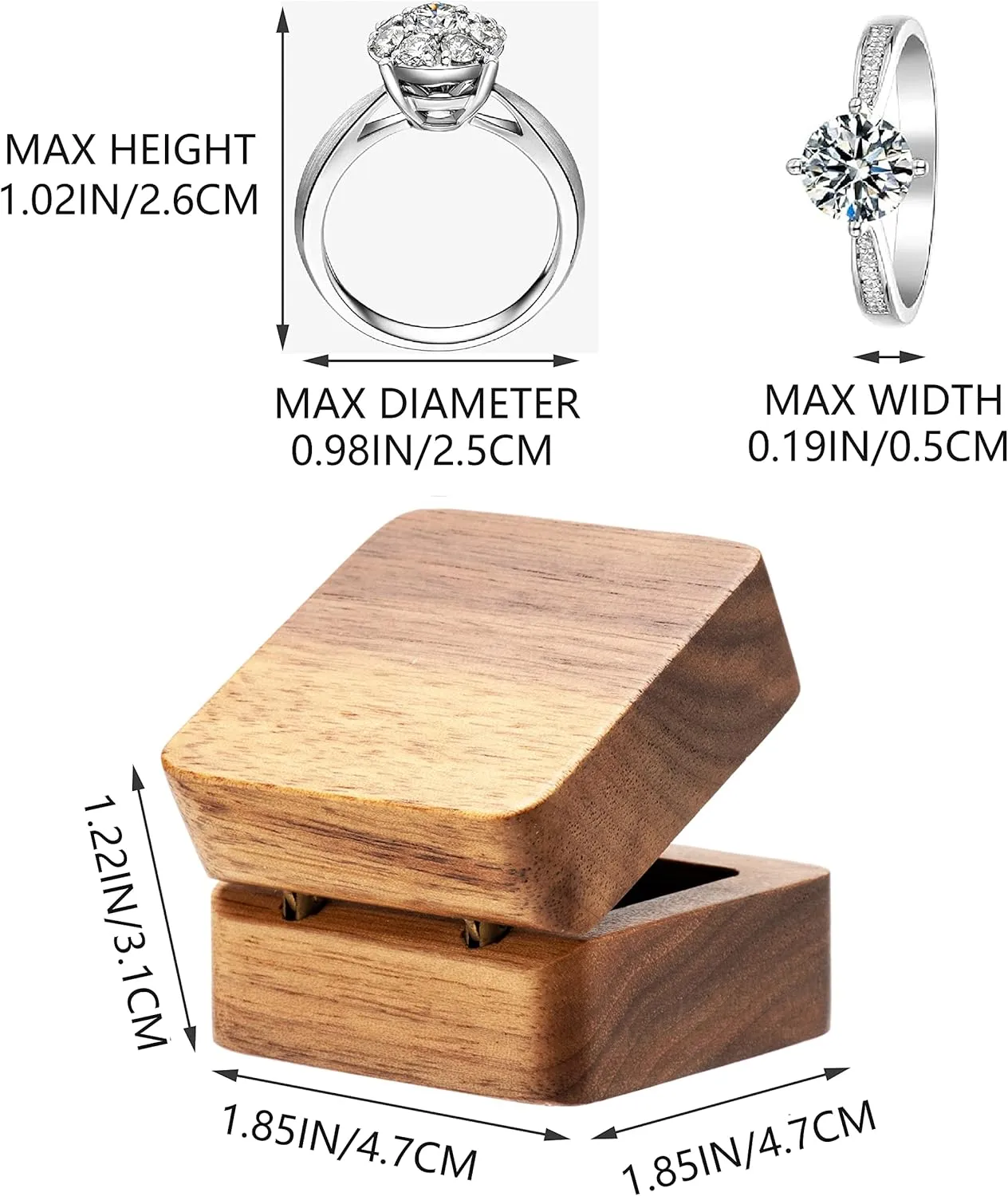 Walnut Wood Engagement Ring Box Jewelry Storage Box for Proposal Birthday (Beige Inner)