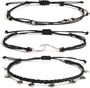 Waterproof String Anklets Cute Beaded Ankle Bracelets Beach Wave Anklet Stainless Steel Coin Boho Ankle Jewelry for Women