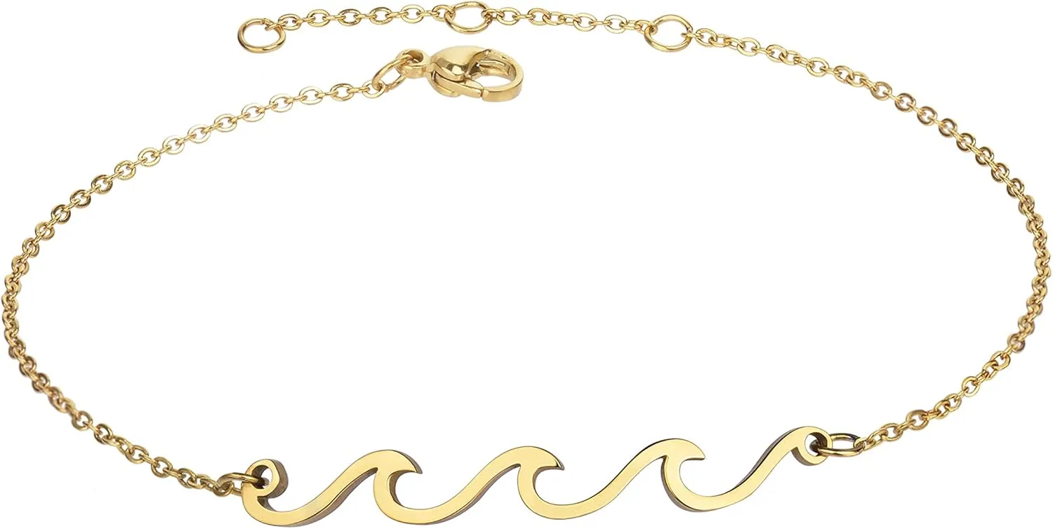 Wave Anklet for Women Gold Silver Plated Beach Ankle Bracelets Ocean Wave Boho Anklets Adjustable Summer Foot Jewelry for Women Birthday Gifts