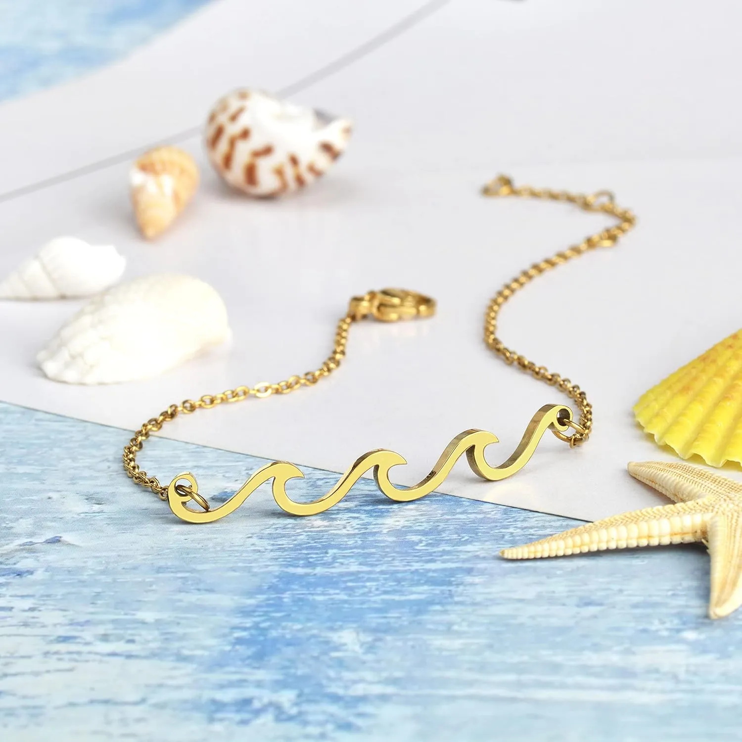 Wave Anklet for Women Gold Silver Plated Beach Ankle Bracelets Ocean Wave Boho Anklets Adjustable Summer Foot Jewelry for Women Birthday Gifts