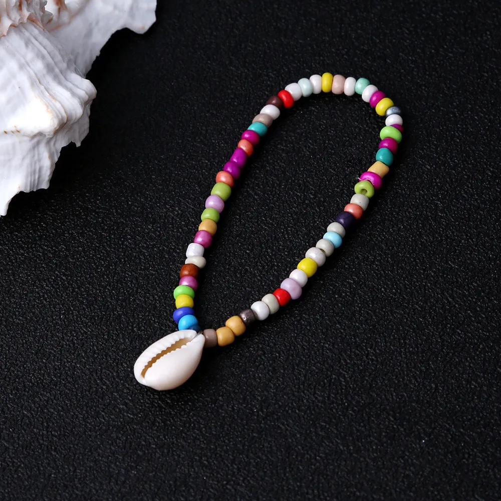 Wholesale Boho Color Rice Beads Shell Alloy Anklet JDC-AS-YeB019