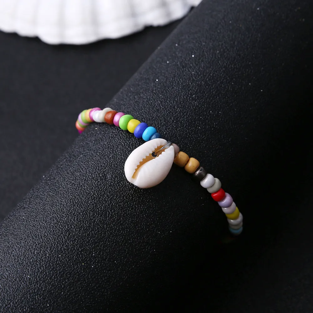 Wholesale Boho Color Rice Beads Shell Alloy Anklet JDC-AS-YeB019