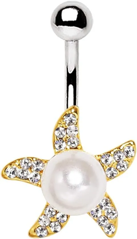 WILDKLASS Gold Plated Pearl Accent Starfish Navel Ring