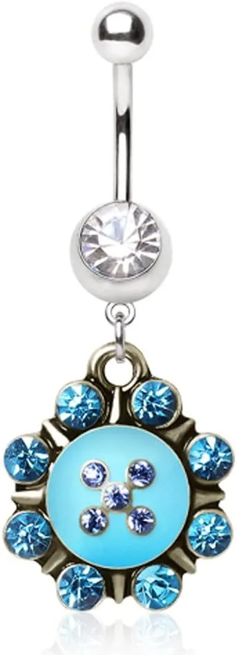 WildKlass Jewelry Navel Ring with Turquoise Nautical Sunburst Dangle 316L Surgical Steel